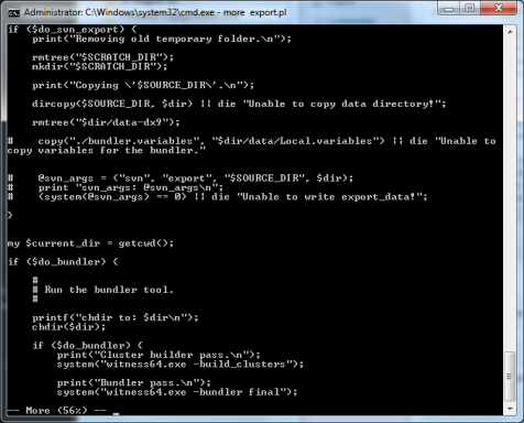 A peek at the export script, used to package the game for end-users.